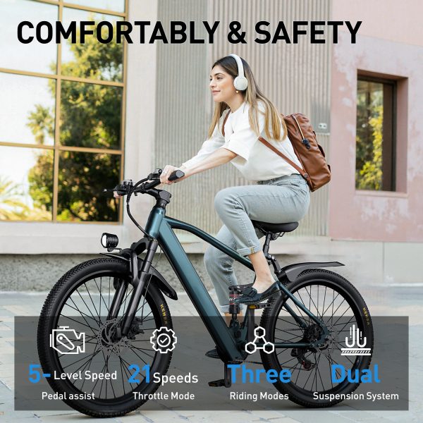 Aairsk Gt900 Electric Mountain Bike 26", 25MPH Max Speed, Up to 40miles, 7/21 Speeds & Dual Suspension, 750W Peek Motor Ebike for Adults Urban Commuter E-Bike - Image 8
