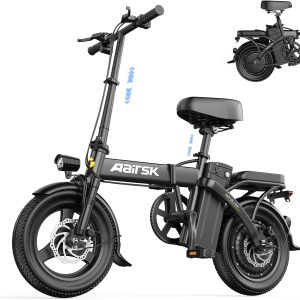 Aairsk F6 Electric Bike for Adults 500W Motor, 22MPH Speed Folding Ebike 14" E-Bike, 40 Miles PAS Range Mini E Bikes, 54.6V 10Ah/15AH Removable Battery, UL 2849 Certified