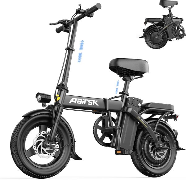 Aairsk F6 Electric Bike for Adults 500W Motor, 22MPH Speed Folding Ebike 14" E-Bike, 40 Miles PAS Range Mini E Bikes, 54.6V 10Ah/15AH Removable Battery, UL 2849 Certified
