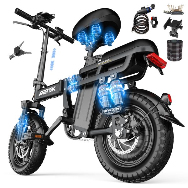 Aairsk Rs5 Electric Bike for Adults 500W Motor, 22MPH Speed Folding Ebike 14" E-Bike, 40 Miles PAS Range Mini E Bikes, 54.6V 20Ah/15AH Removable Battery, UL 2849 Certified - Image 4