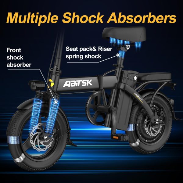 Aairsk F6 Electric Bike for Adults 500W Motor, 22MPH Speed Folding Ebike 14" E-Bike, 40 Miles PAS Range Mini E Bikes, 54.6V 10Ah/15AH Removable Battery, UL 2849 Certified - Image 5