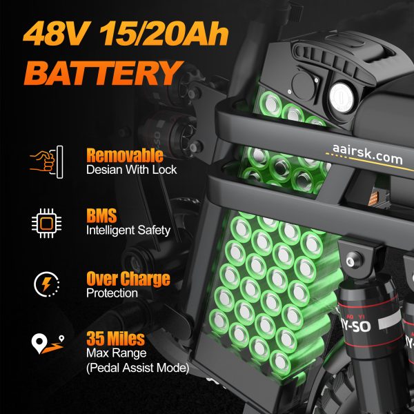 Aairsk Rs5 Electric Bike for Adults 500W Motor, 22MPH Speed Folding Ebike 14" E-Bike, 40 Miles PAS Range Mini E Bikes, 54.6V 20Ah/15AH Removable Battery, UL 2849 Certified - Image 6