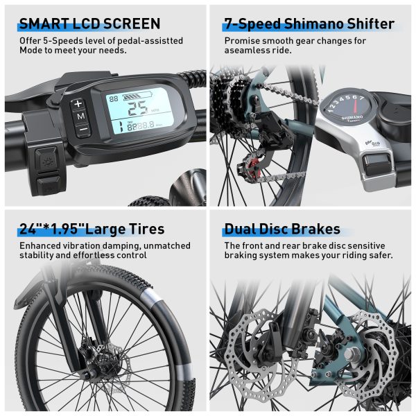 Aairsk GT300 Electric Mountain Bike 26", 540W Peak Motor,25 MPH 7/21 Speeds & Dual Suspension Urban Commuter E-Bike - Image 6