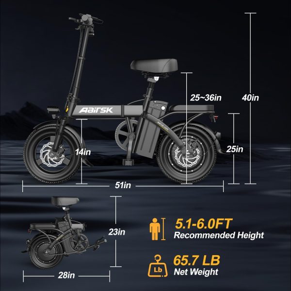 Aairsk F6 Electric Bike for Adults 500W Motor, 22MPH Speed Folding Ebike 14" E-Bike, 40 Miles PAS Range Mini E Bikes, 54.6V 10Ah/15AH Removable Battery, UL 2849 Certified - Image 8
