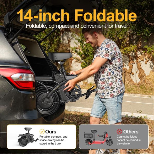 Aairsk F6 Electric Bike for Adults 500W Motor, 22MPH Speed Folding Ebike 14" E-Bike, 40 Miles PAS Range Mini E Bikes, 54.6V 10Ah/15AH Removable Battery, UL 2849 Certified - Image 9