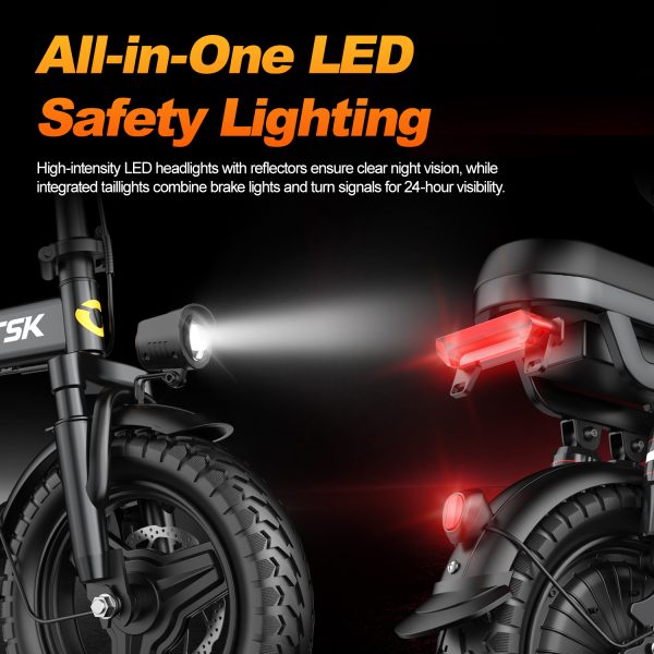 Aairsk Rs5 Electric Bike for Adults 500W Motor, 22MPH Speed Folding Ebike 14" E-Bike, 40 Miles PAS Range Mini E Bikes, 54.6V 20Ah/15AH Removable Battery, UL 2849 Certified - Image 10