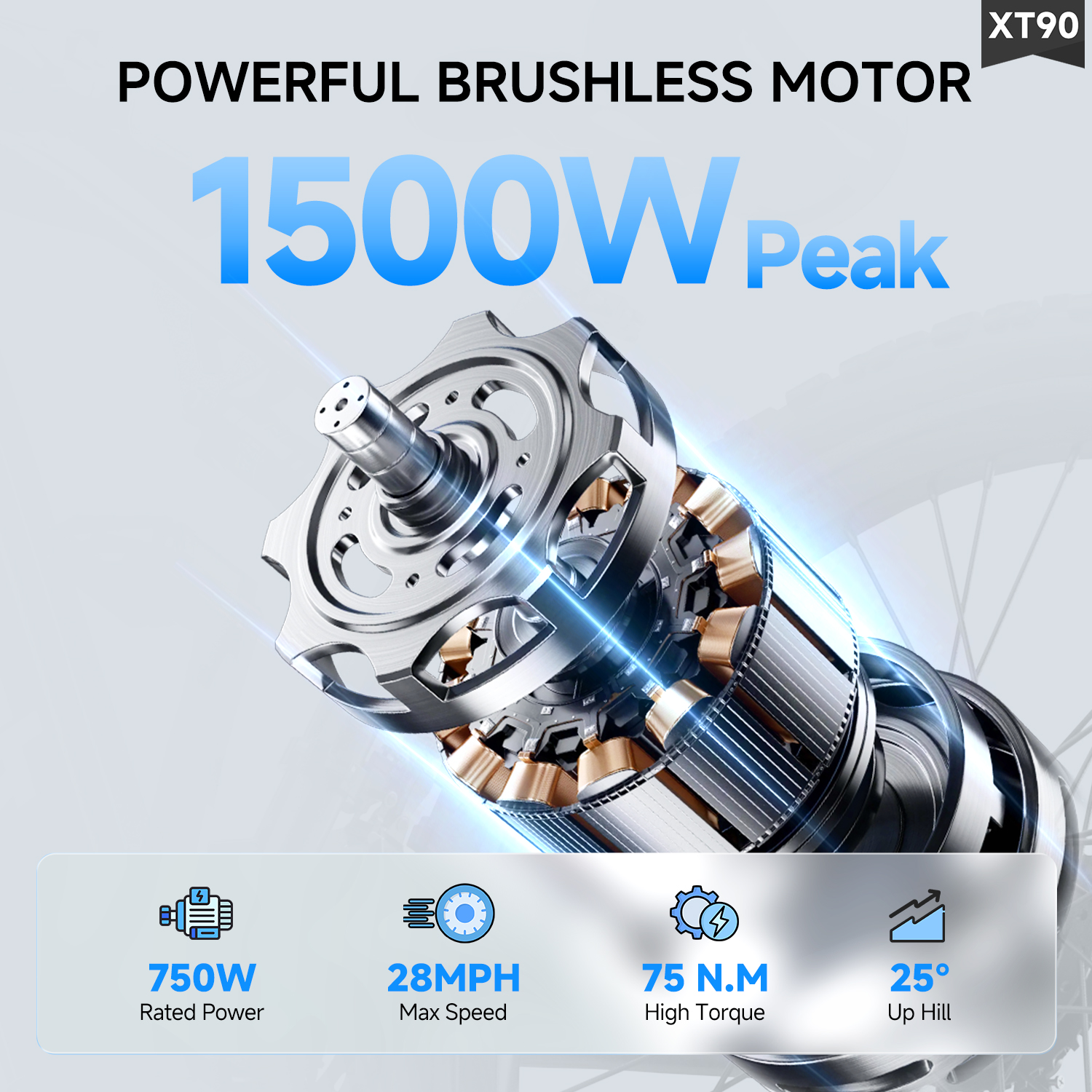 Aairsk XT90 26"Electric Bike with Full Suspension Peek 1500W Motor 28MPH Ebike for Adults - Image 6